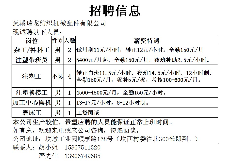 慈溪最新招聘信息汇总