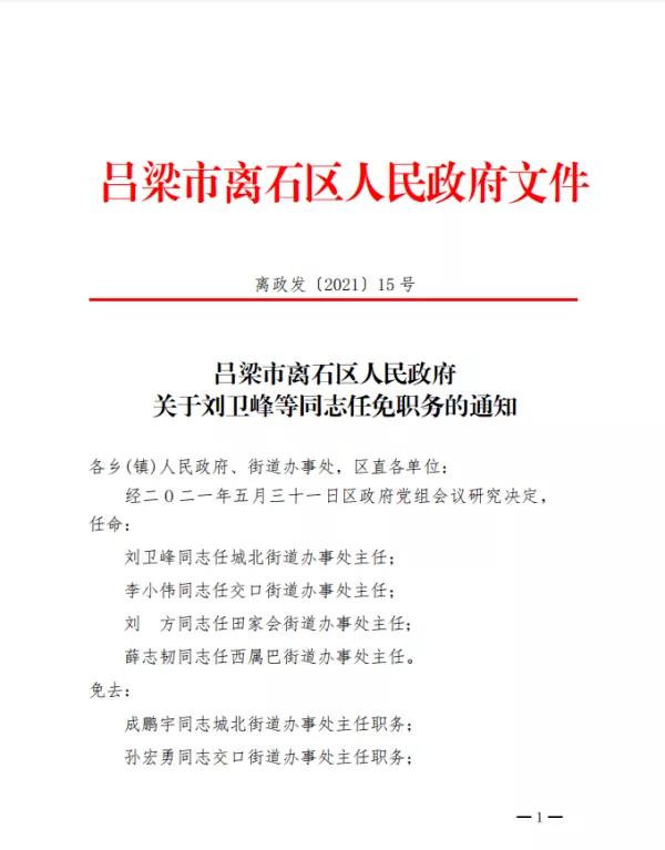 山西省吕梁市离石区莲花街道办人事任命动态更新